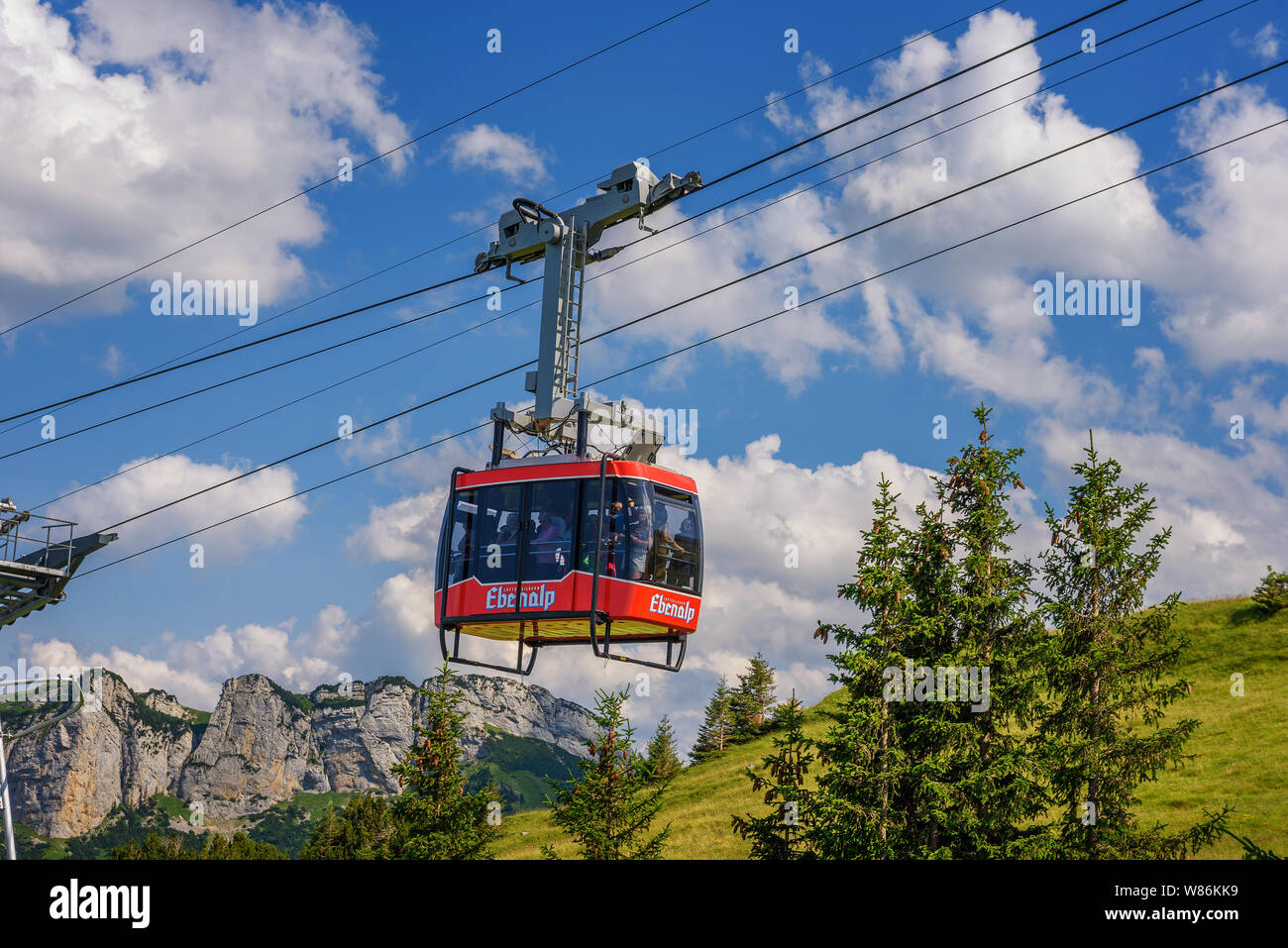 Wasserauen - Ebenalp cable railway car in the Swiss Alps in Switzerland Stock Photo