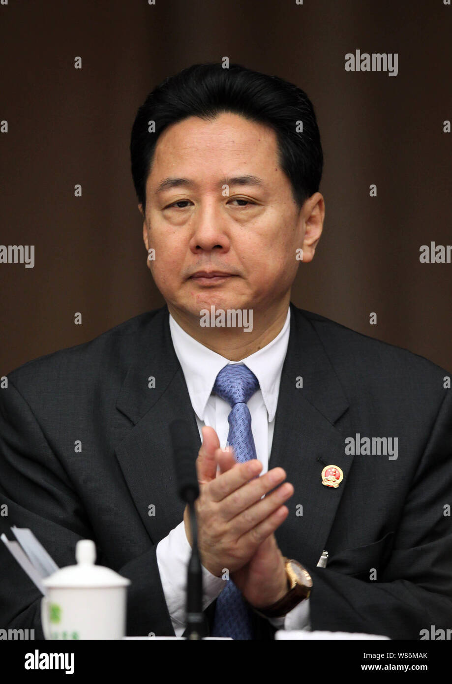 --FILE--Li Xiaopeng, governor of Shanxi province and the son of former Chinese Premier Li Peng, attends a media event during the First Session of the Stock Photo