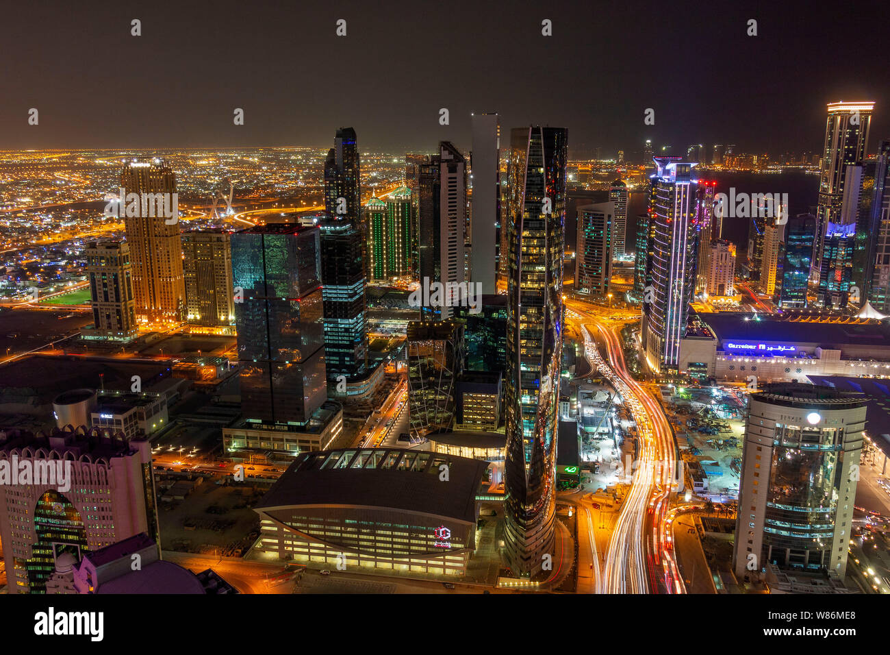 Aerial view of Doha, the city center West bay with the modern skyscrapers, Qatar Stock Photo