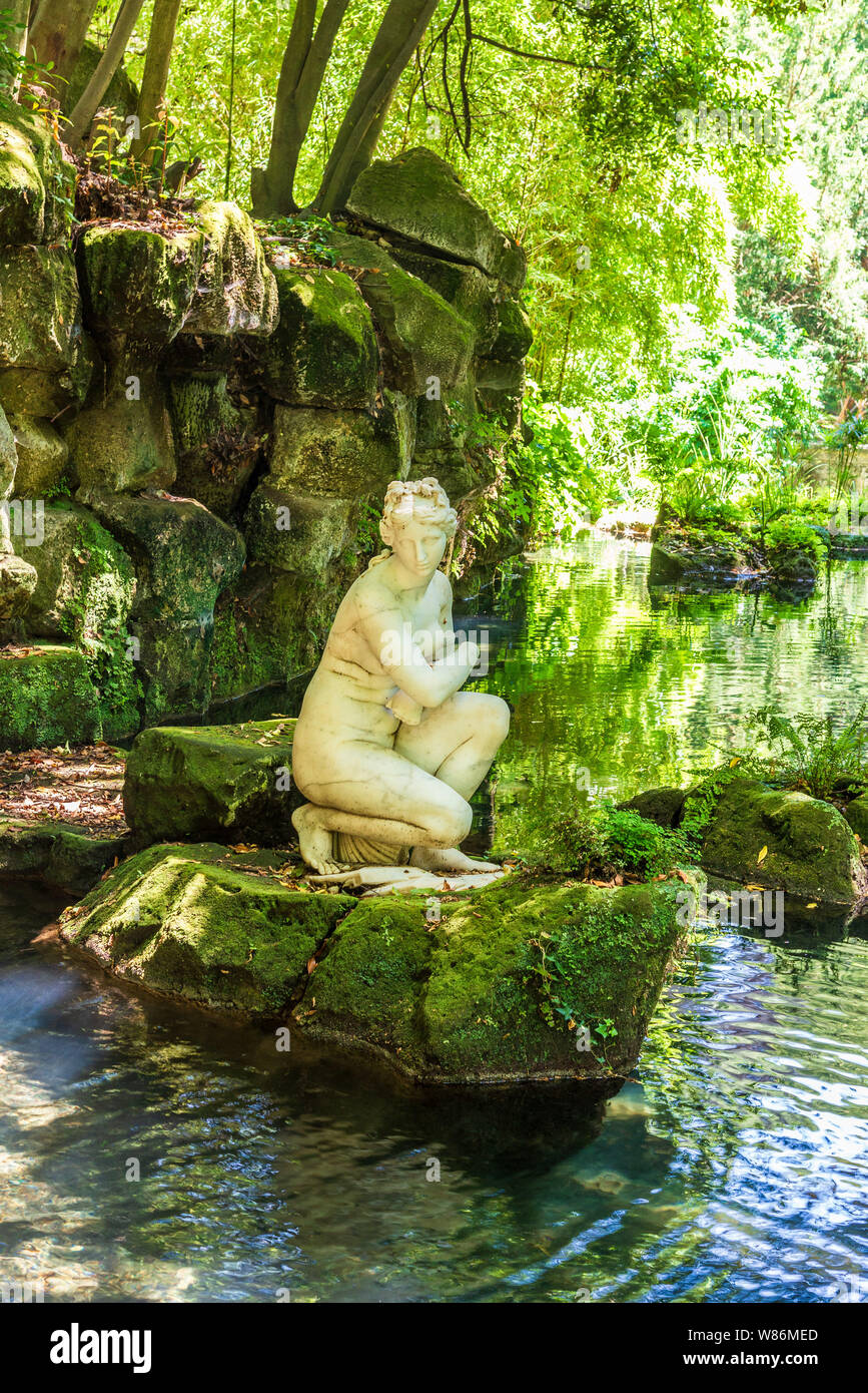 23 JUNE, 2019 / CASERTA, ITALY: A statue of Venus in the beautiful gardens of the Caserta Palace, near Naples. Stock Photo