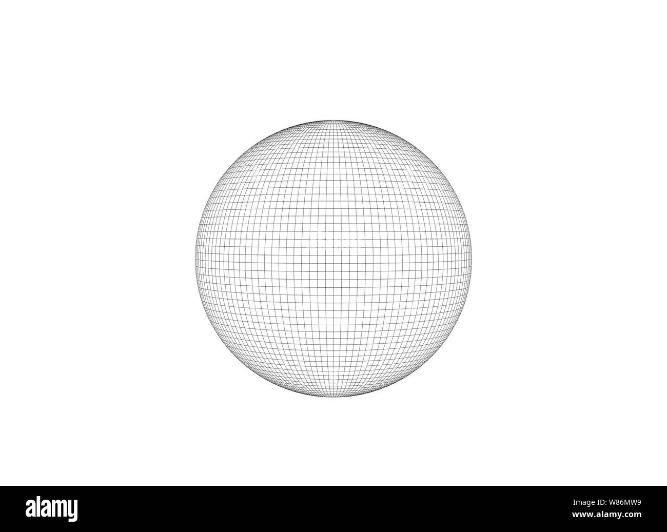 Wire frame sphere isolated on white background, 3d rendering illustration Stock Photo