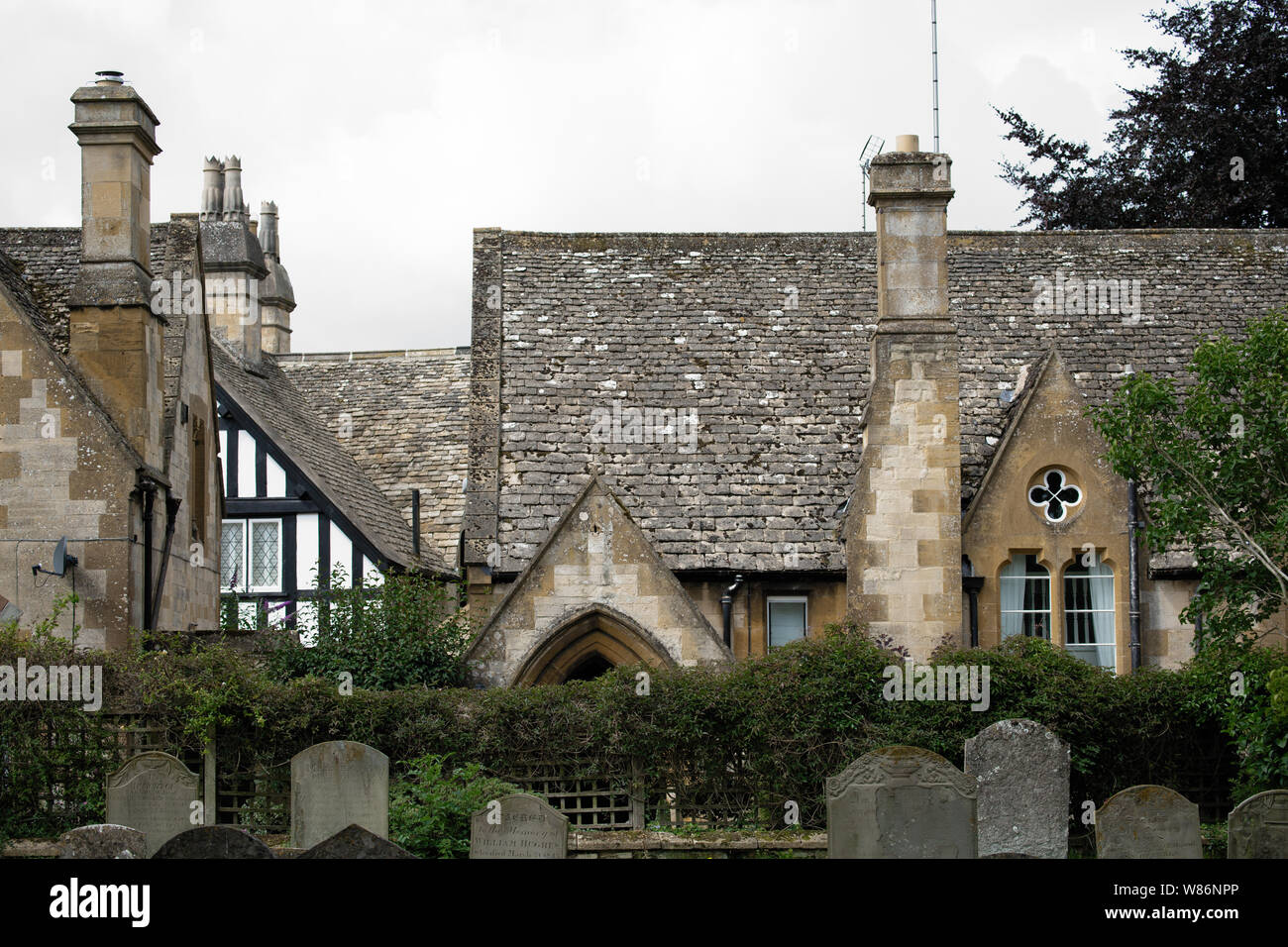 Traditional Cotswold stone housing viewed from Winchcombe cemetery, the Cotswolds, Gloucestershire Stock Photo