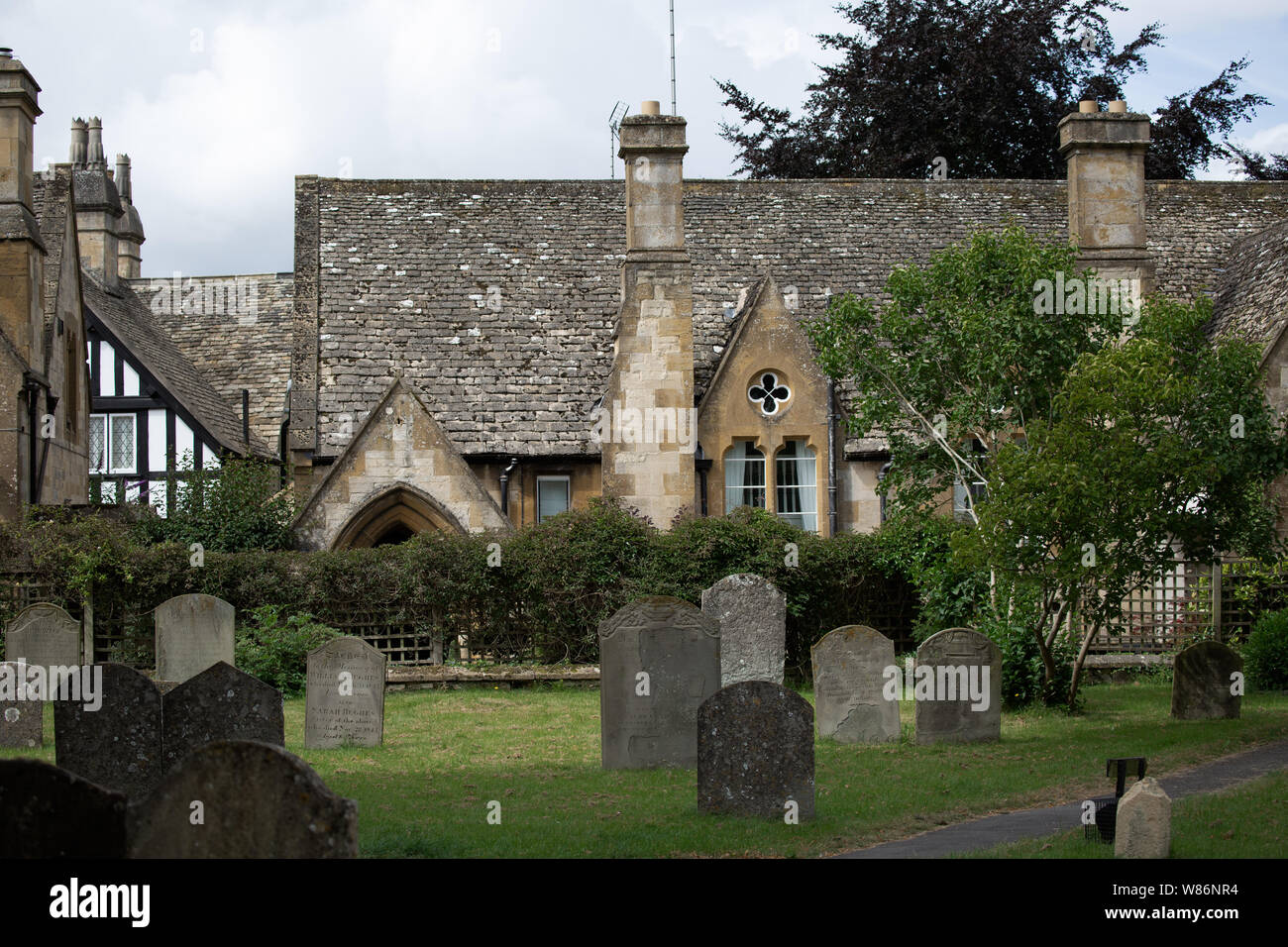 Traditional Cotswold stone housing viewed from Winchcombe cemetery, the Cotswolds, Gloucestershire Stock Photo
