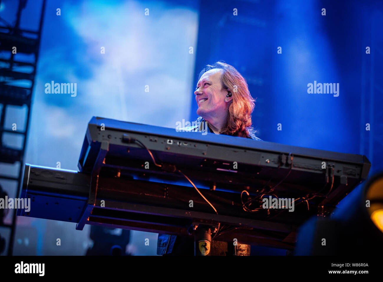 Oslo, Norway. 07th Aug, 2019. The English rock band The Cure performs a live concert during the Norwegian music festival Øyafestivalen 2019 in Oslo. Here musician Roger O'Donnell is seen live on stage. (Photo Credit: Gonzales Photo/Alamy Live News Stock Photo