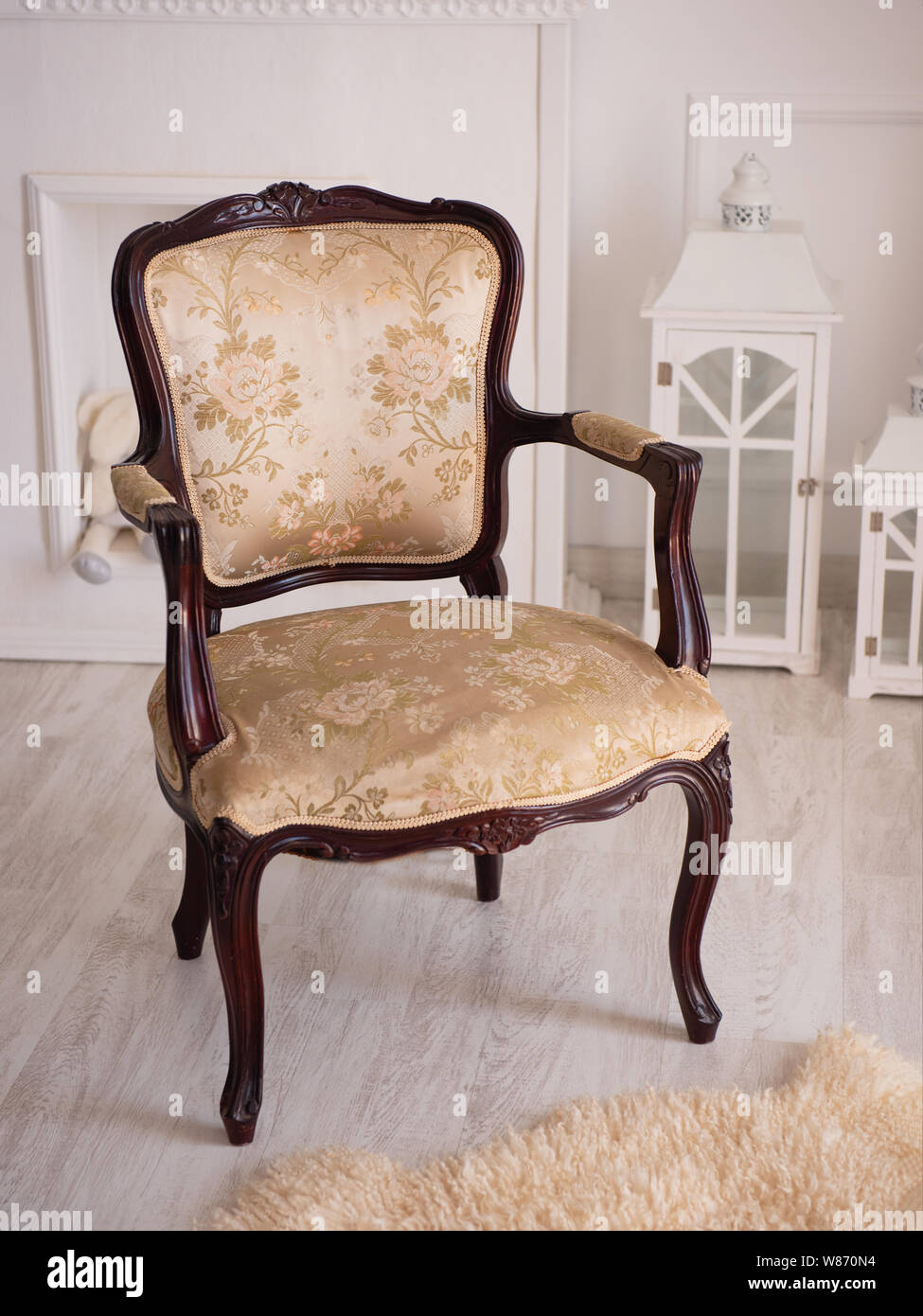 Beautiful vintage brown chair on white background Stock Photo Alamy