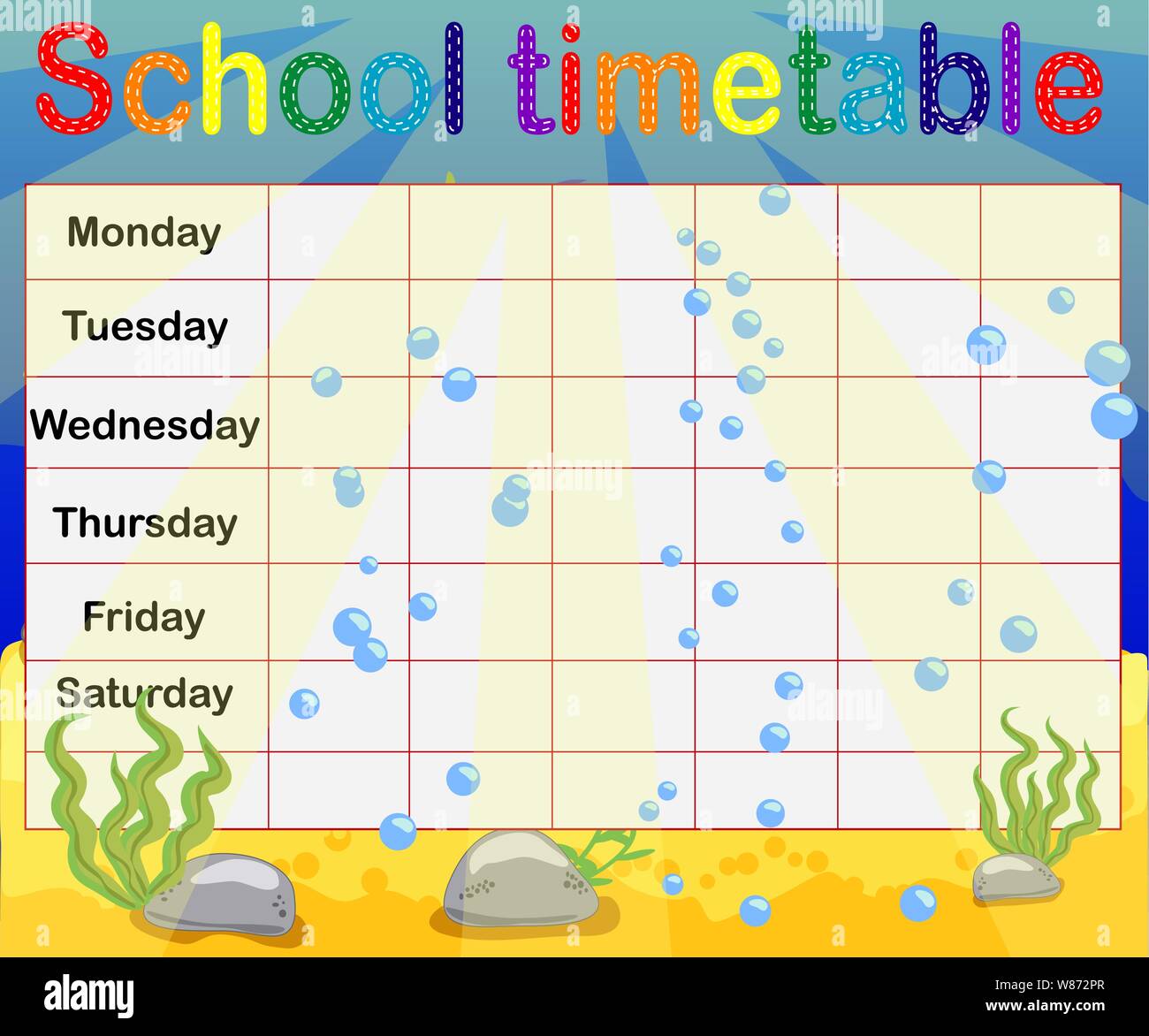 Design Of The School Timetable For Kids Bright Underwater Background For The Planning Of The School Week Stock Vector Image Art Alamy Design Of The School Timetable For Kids Bright Underwater Background For The Planning Of The School Week Stock Vector Image Art Alamy
