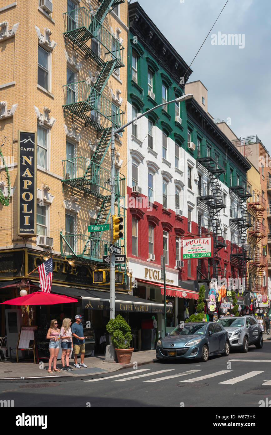 Little Italy New York, view of the corner of buildings along Hester Street in the center of Little Italy in downtown Manhattan, New York City, USA. Stock Photo