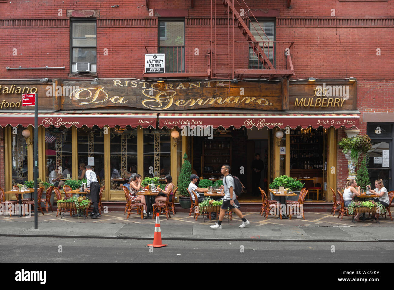 View of Ristorante Da Gennaro, a popular restaurant in Mulberry Street in the Little Italy district of Lower Manhattan, New York City, USA Stock Photo