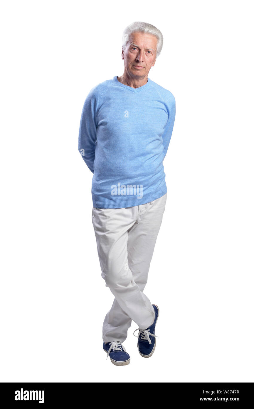happy senior man posing on white background Stock Photo - Alamy