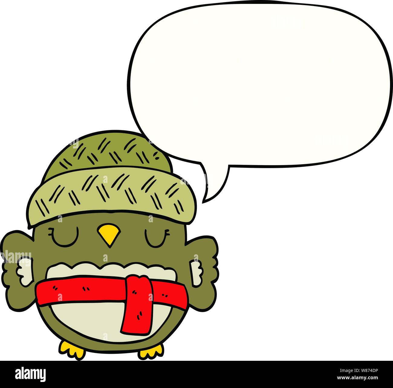 cute cartoon owl in hat with speech bubble Stock Vector