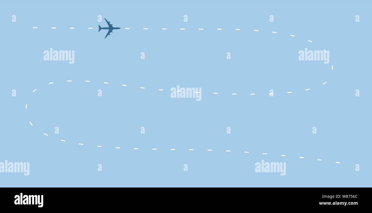 Airplane line path vector icon. Air plane flight route with start point ...