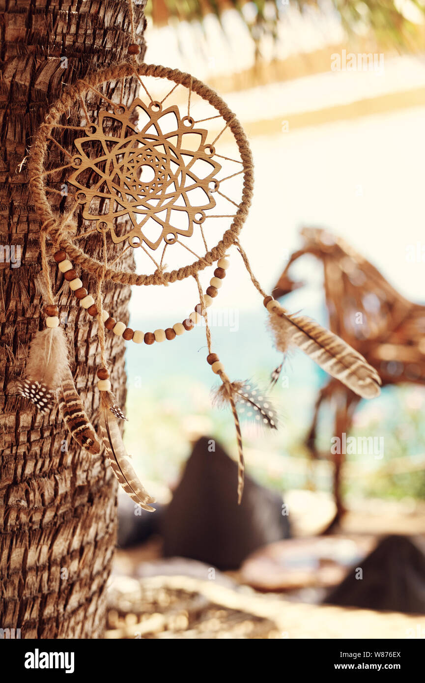 Dream catcher blown around by a light sea breeze Stock Photo - Alamy