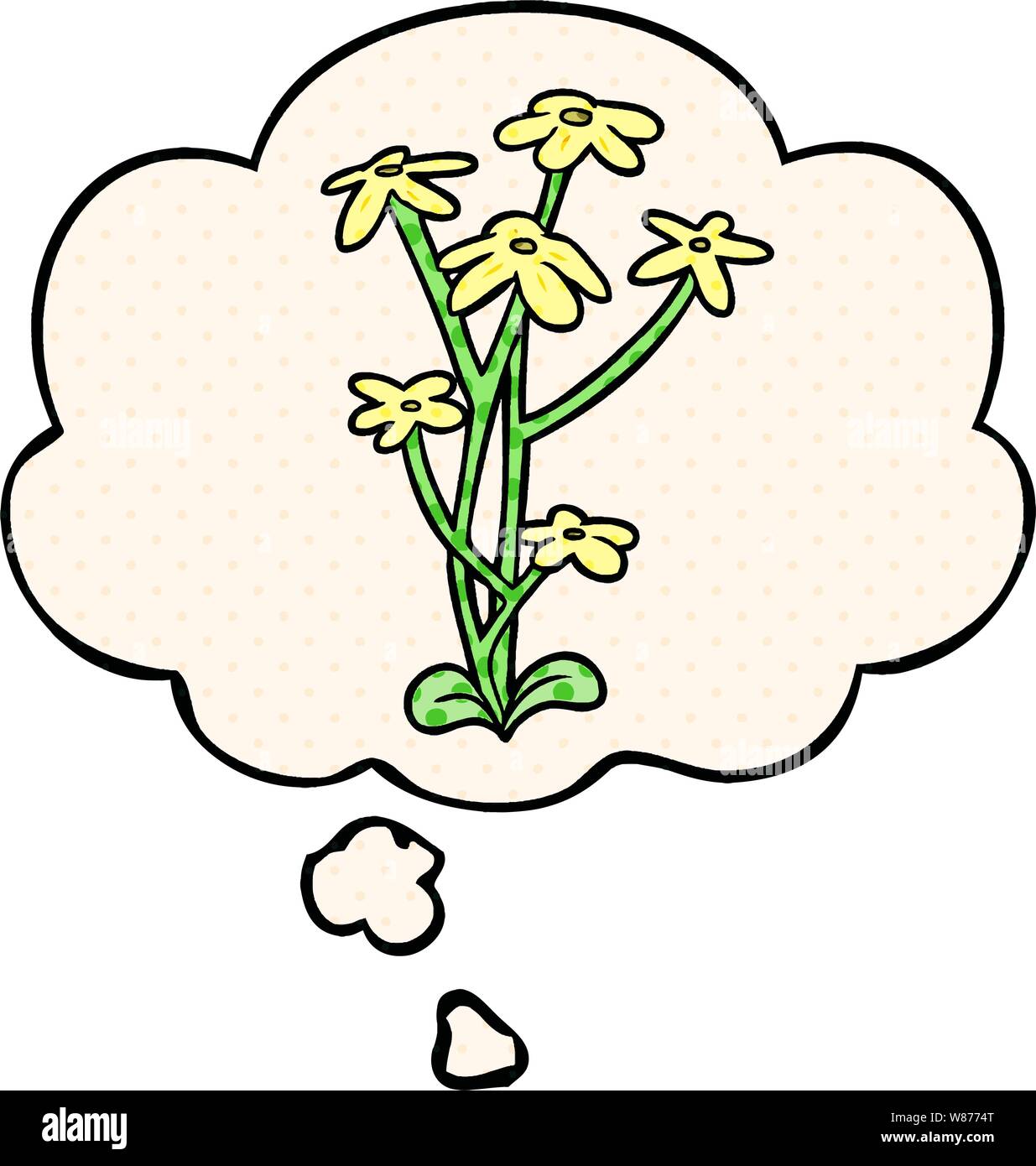 cartoon flower with thought bubble in comic book style Stock Vector ...