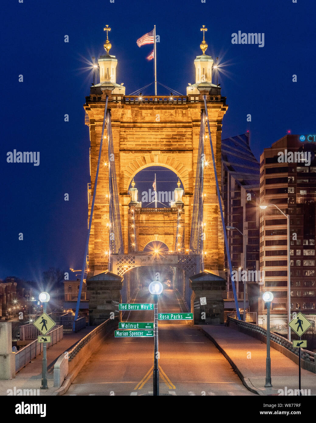 John A Roebling Suspension Bridge Stock Photo