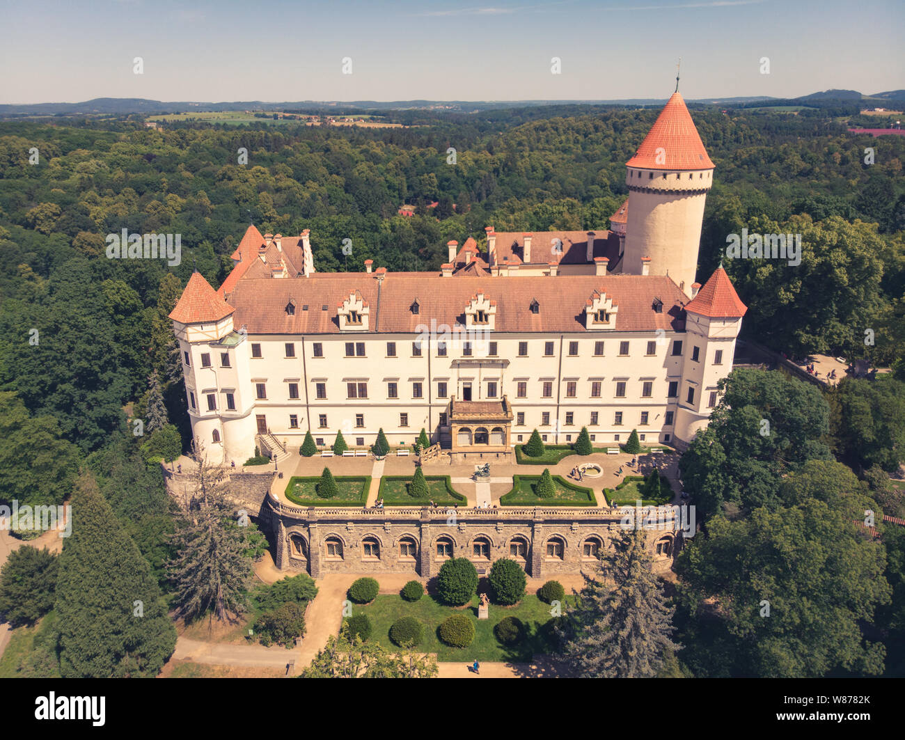 Medieval Konopiste castle or château in Czech Republic - residence of Habsburg imperial family. Aerial view of the castle Stock Photo