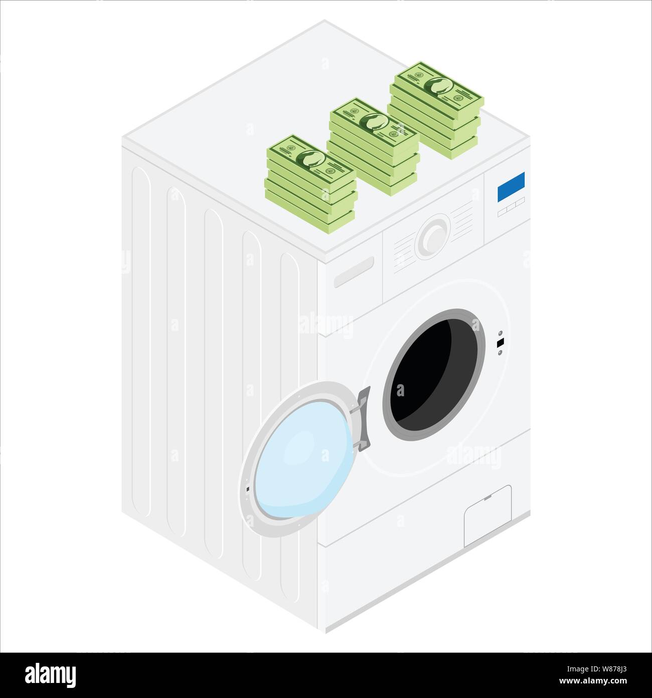 Money Laundering Concept. Stack Of Money Dollars On Washing Machine ...