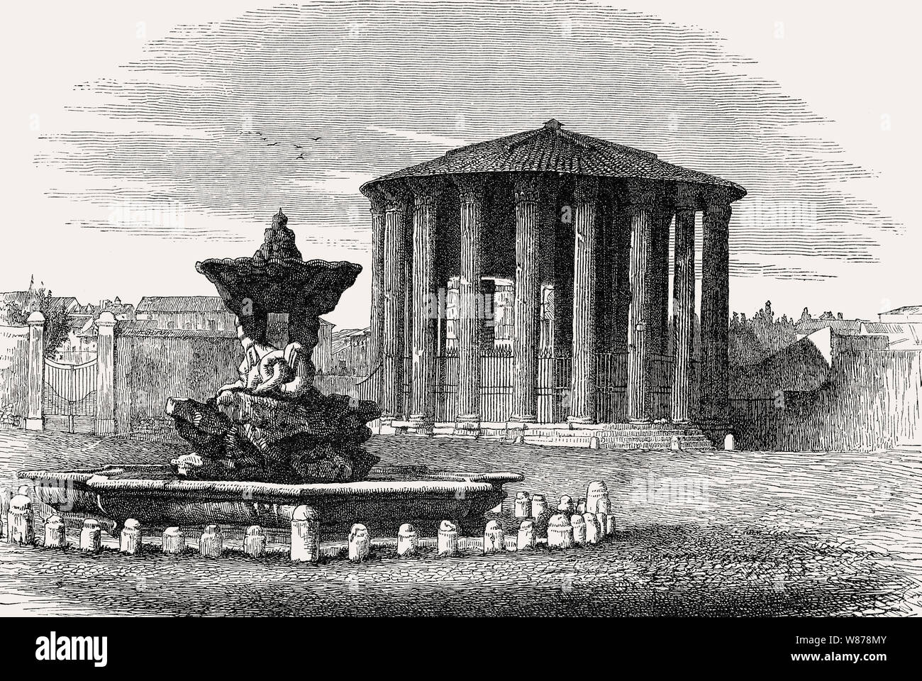 Tempel der Vesta, Roman Forum, Ancient Rome, Reconstruction Stock Photo