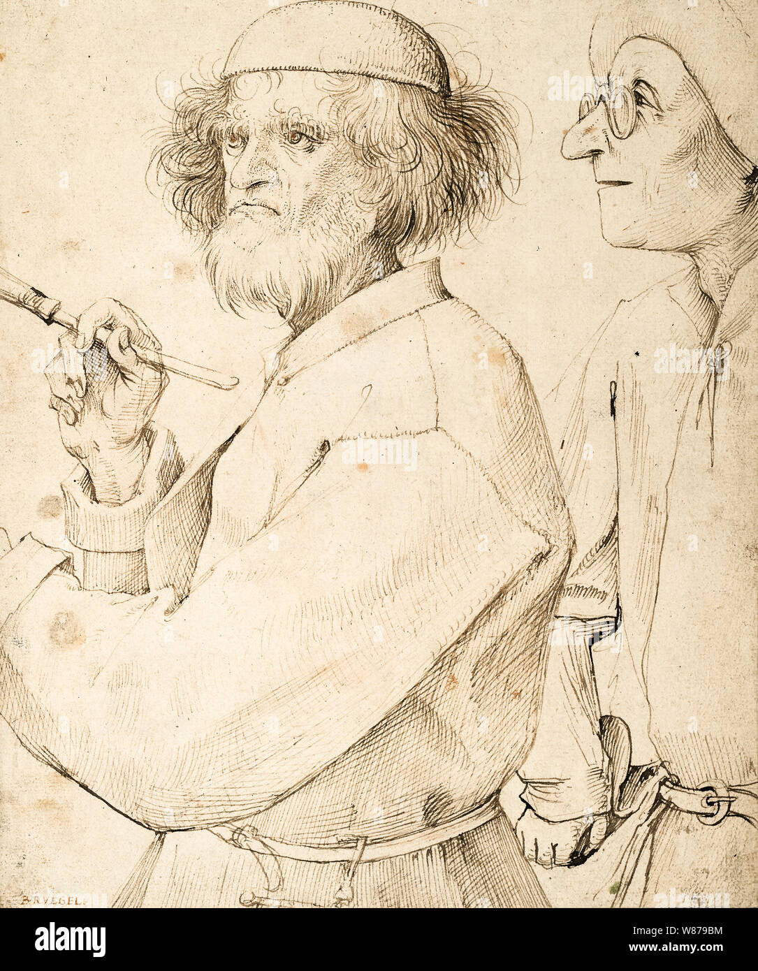 Pieter Bruegel the Elder, The Painter and the Buyer, portrait of the artist, drawing, circa 1565 Stock Photo
