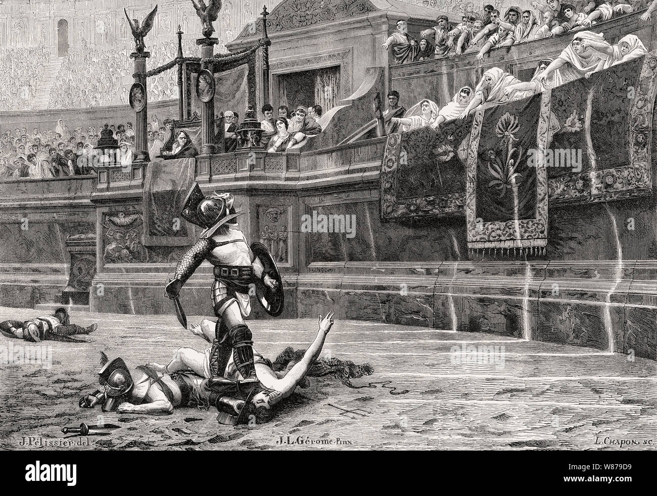 Gladiatorial Fights at the Colosseum, ancient Amphitheatre, Rome, Italy Stock Photo
