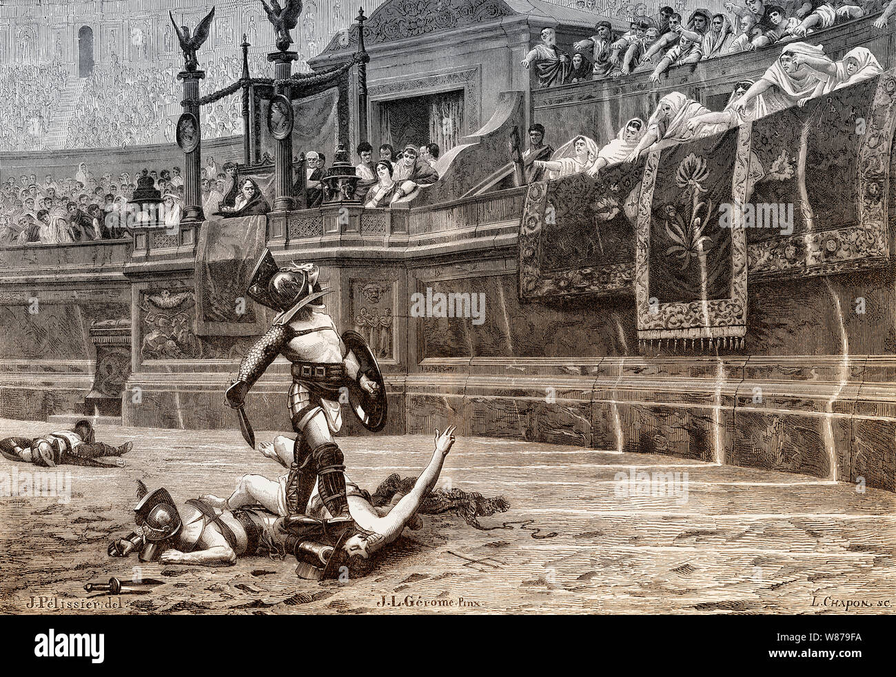 Gladiatorial Fights at the Colosseum, ancient Amphitheatre, Rome, Italy Stock Photo