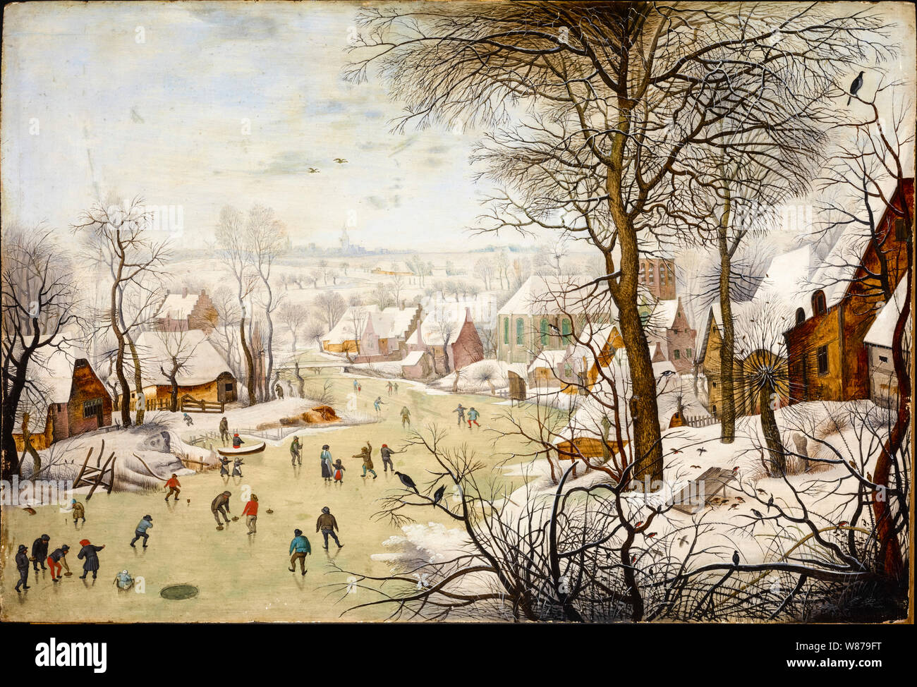 Pieter Brueghel the Younger, Winter Landscape with a Bird-trap, painting, 1631 Stock Photo