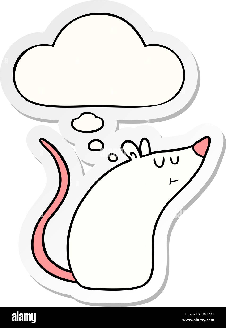 cartoon white mouse with thought bubble as a printed sticker Stock Vector