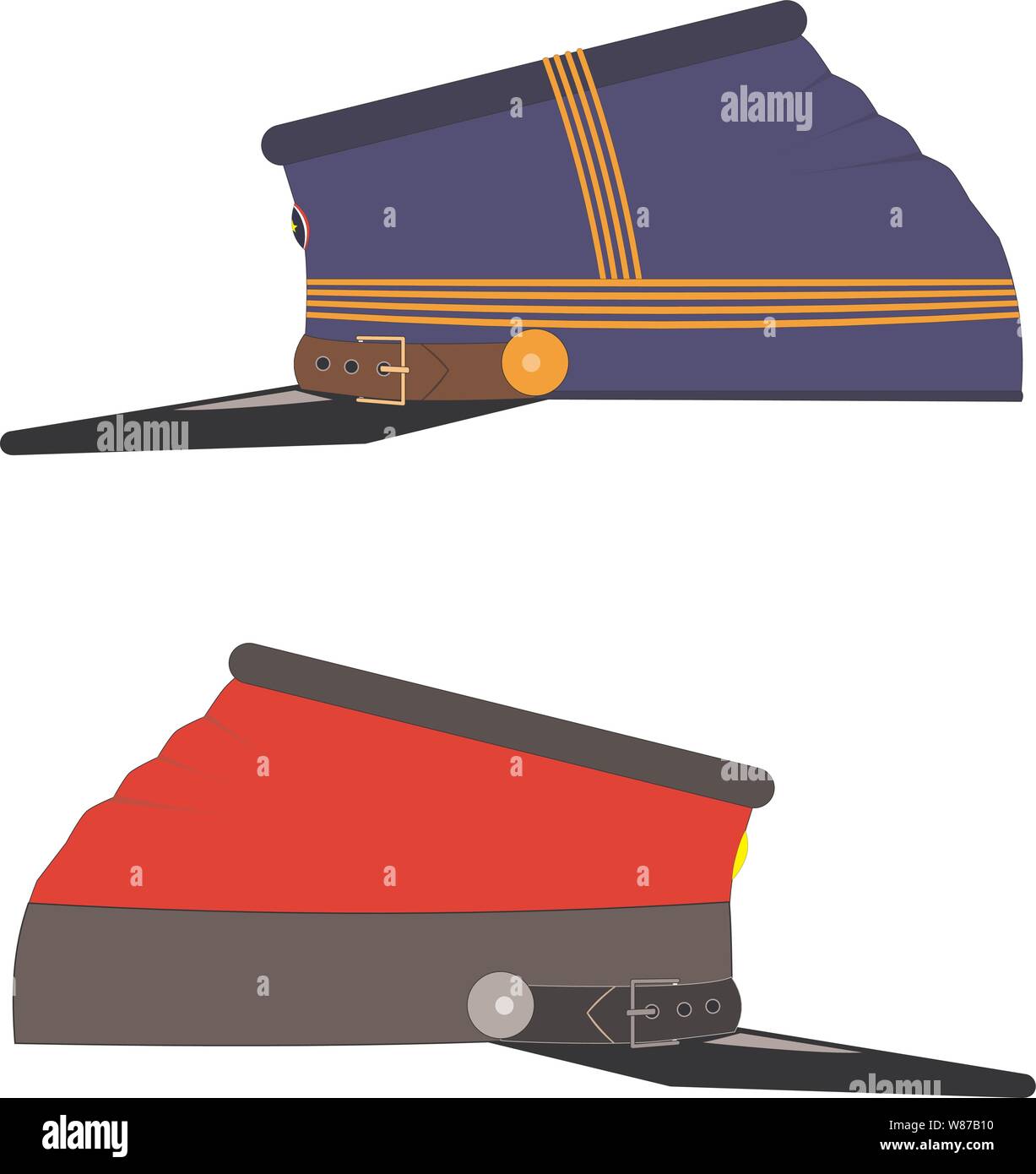 Confederate and union caps or hats. Civil war ammo uniform element. To design banners for national USA holidays such as Independence, Memorial, Labor, Stock Vector