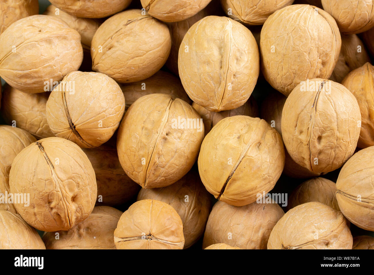 A group of walnuts in the shell a lot, the background wallpaper close