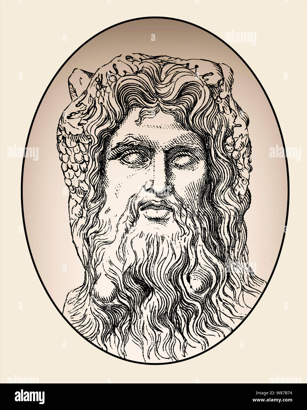 Oceanus, the divine personification of the ocean, Stock Photo
