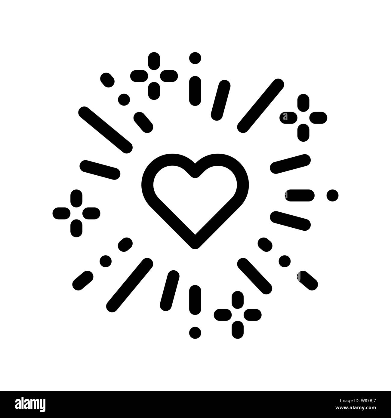 Heart And Firework Wedding Thin Line Vector Icon Stock Vector