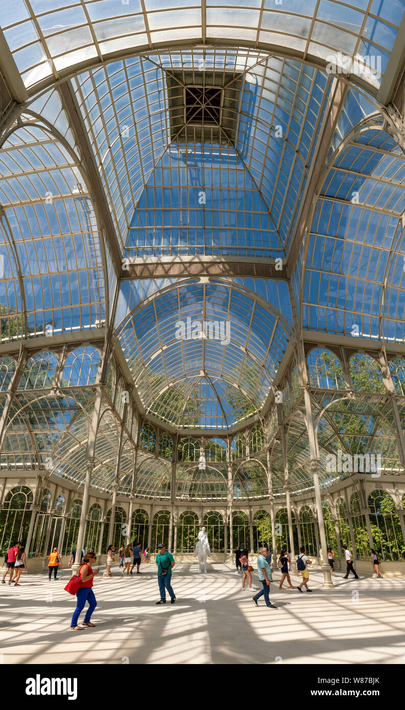 Vertical panoramic of the Palacio de Cristal at Retiro Park in Madrid. Stock Photo