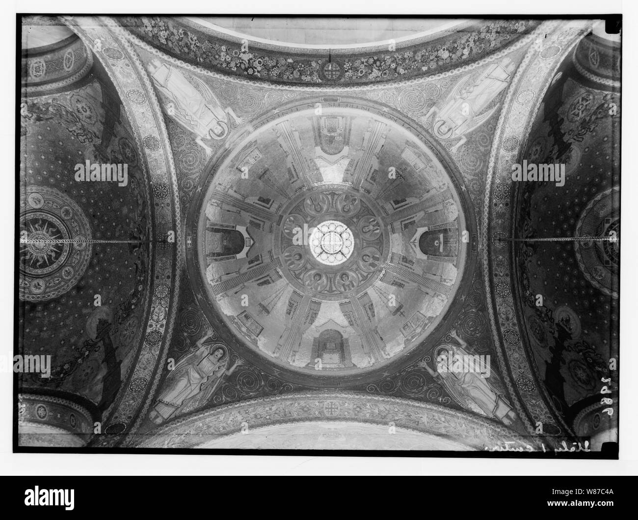 12 mosaic domes of basilica i.e., Church of All Nations or Church of the Agony given by various countries. Interior of basilica dome given by Italy Stock Photo