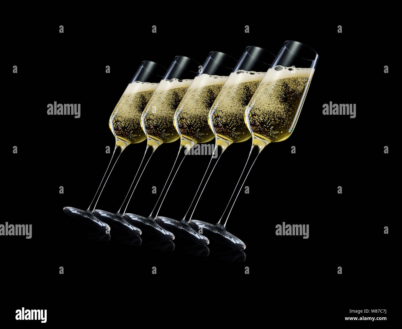 Set of luxury champagne glasses on isolated on a black background Stock