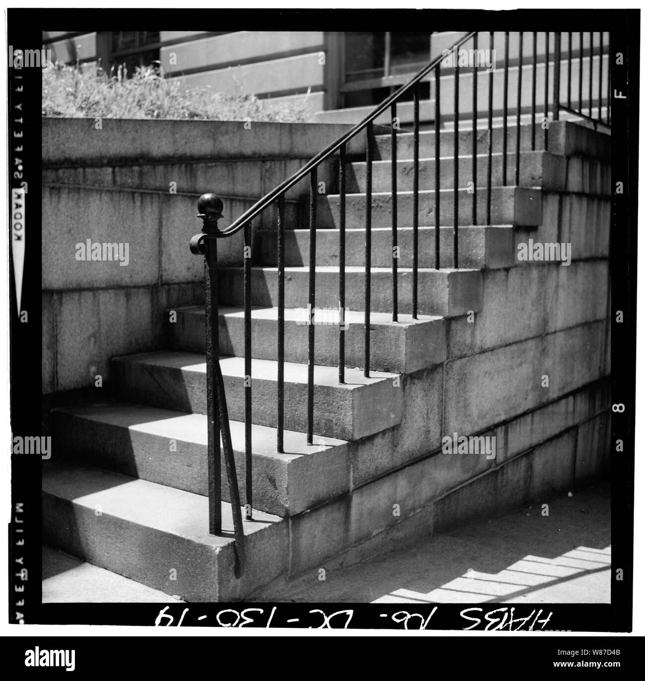 14. DETAIL, IRON STAIR RAILING, STREET LEVEL TO GROUND FLOOR LEVEL, SHOWING NEWEL POST; 14. DETAIL, IRON STAIR RAILING, STREET LEVEL TO GROUND FLOOR LEVEL, SHOWING NEWEL POST (2 x 2 negative; 5 x 7 print) - Patent Office Building, Bounded by Seventh, Ninth, F & G Streets, Northwest, Washington, District of Columbia, DC Stock Photo