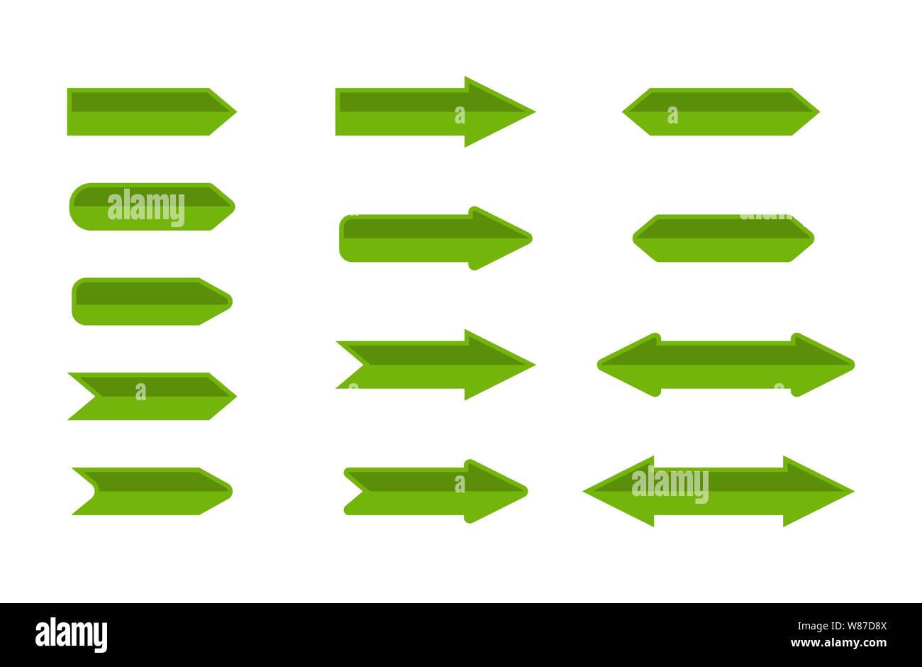 Set of green arrows of different shape and configuration for design and ...