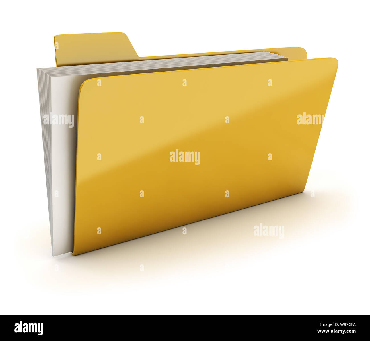 Yellow brilliant folder with documents. 3d image. Isolated white background. Stock Photo