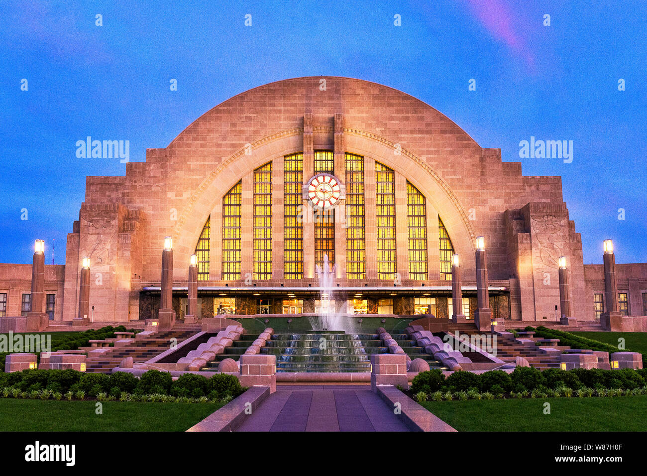 I captured this image on a summer morning in 2019 just before sunrise of the Union Terminal which is located in Cincinnati, Ohio. Stock Photo