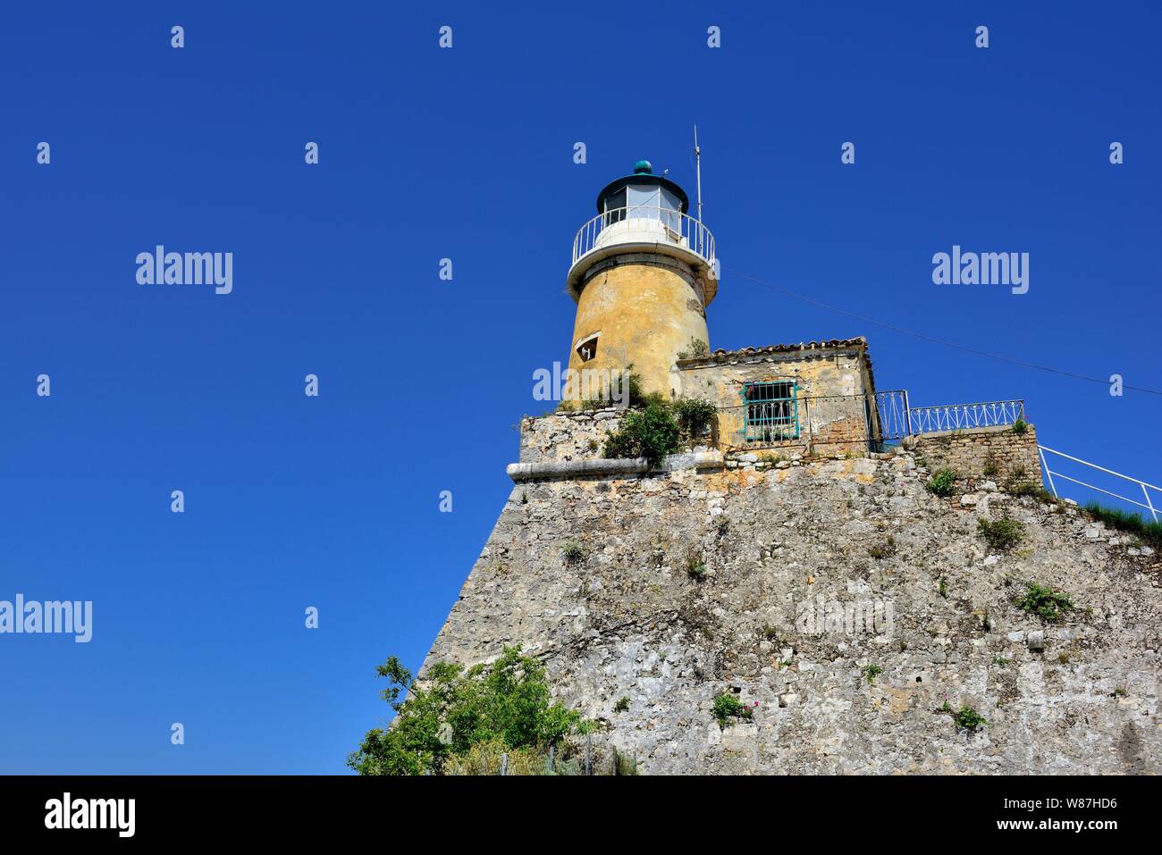 Lighthouse,Corfu old fortress,old fort,Kerkyra,Corfu,Greece Stock Photo