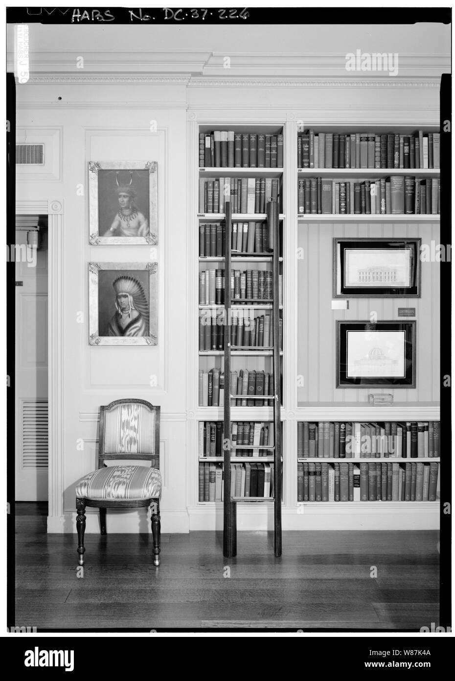 226. G-1 Library; Detail of East Wall Showing Paneling and Bookshelf; 226. G-1 Library; Detail of East Wall Showing Paneling and Bookshelf - White House, 1600 Pennsylvania Avenue, Northwest, Washington, District of Columbia, DC Stock Photo
