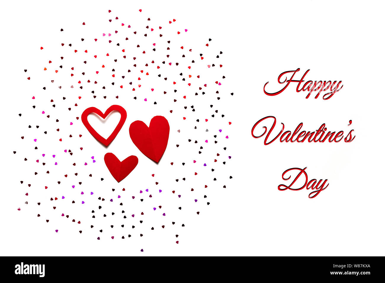 Valentine Day concept, white background with glitter red hearts Stock ...