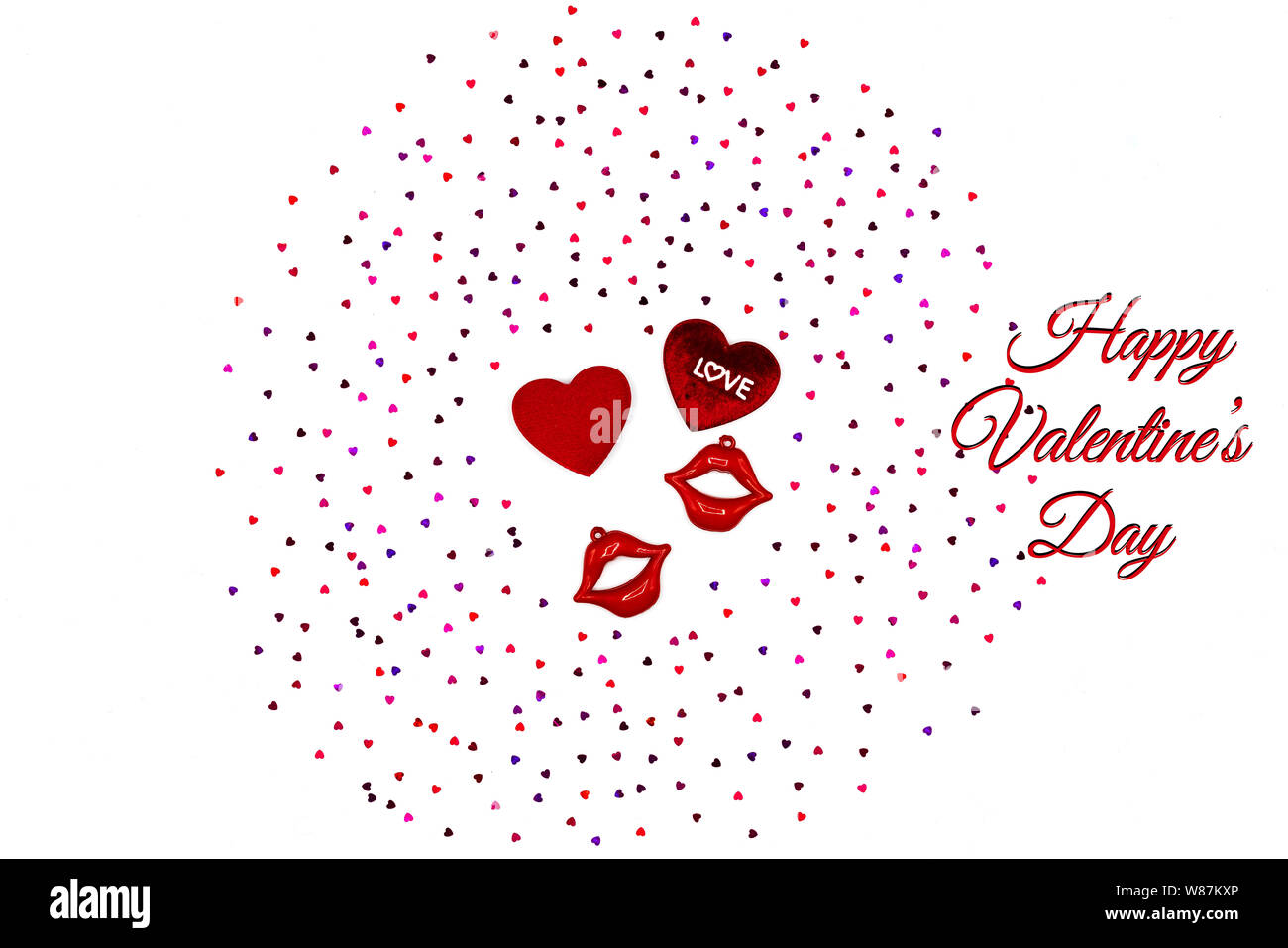 Valentine Day concept, white background with glitter red hearts Stock ...