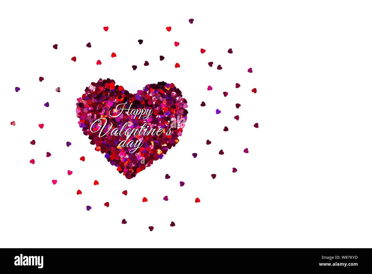 Valentine Day concept, white background with glitter red hearts Stock ...