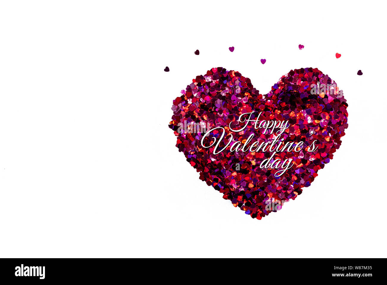 Valentine Day concept, white background with glitter red hearts Stock ...