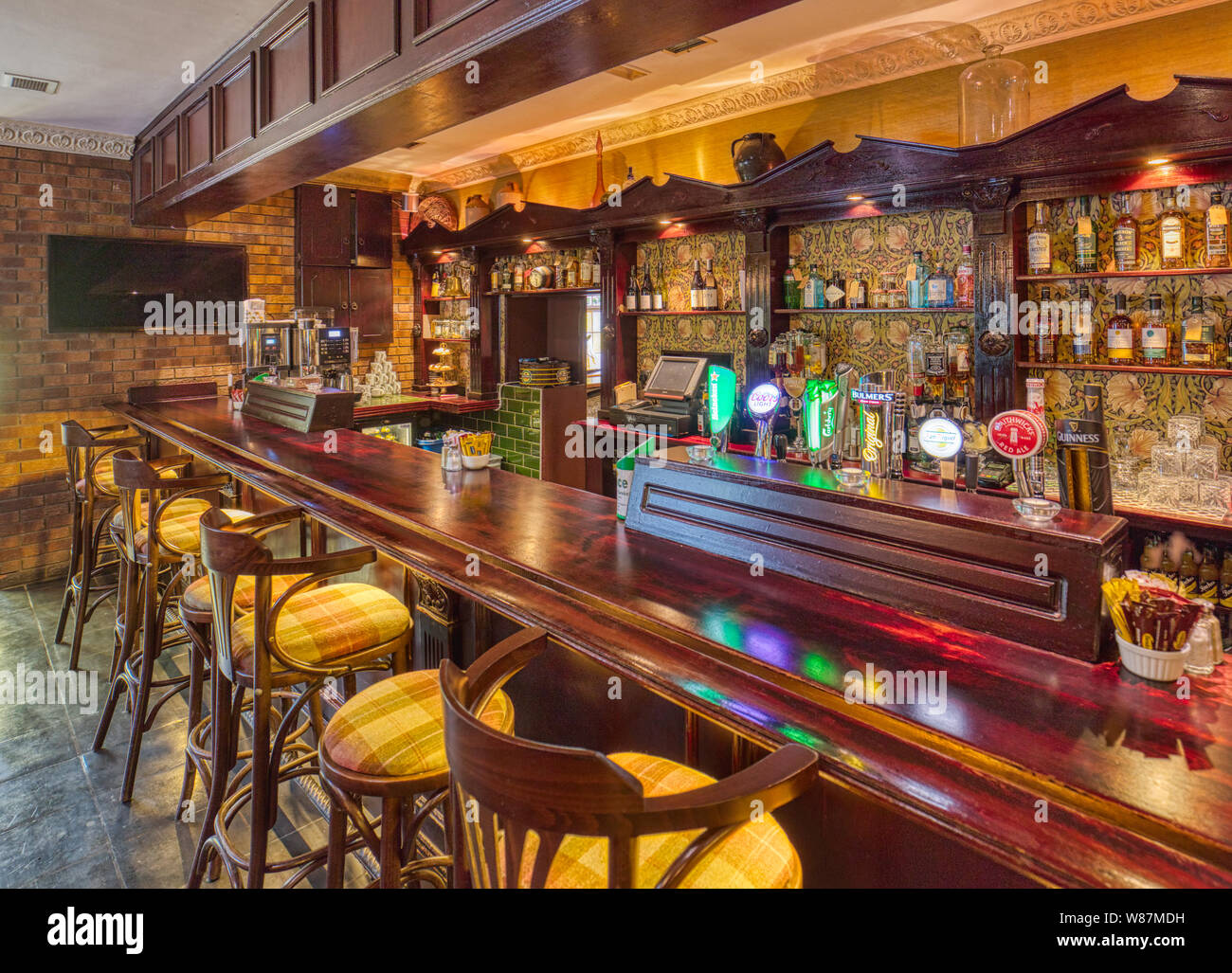 Interior bar area of Corleys Abbey Lodge in Ballintubber County Mayo Irelnad Stock Photo