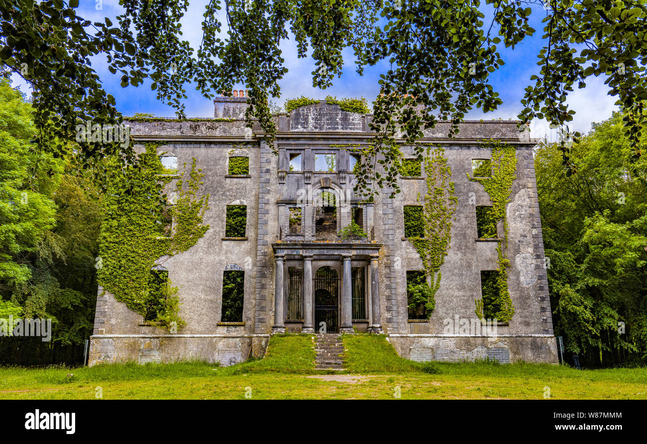 Ruins of Moore Hall or Moorehall in the village Carnacon in County Mayo