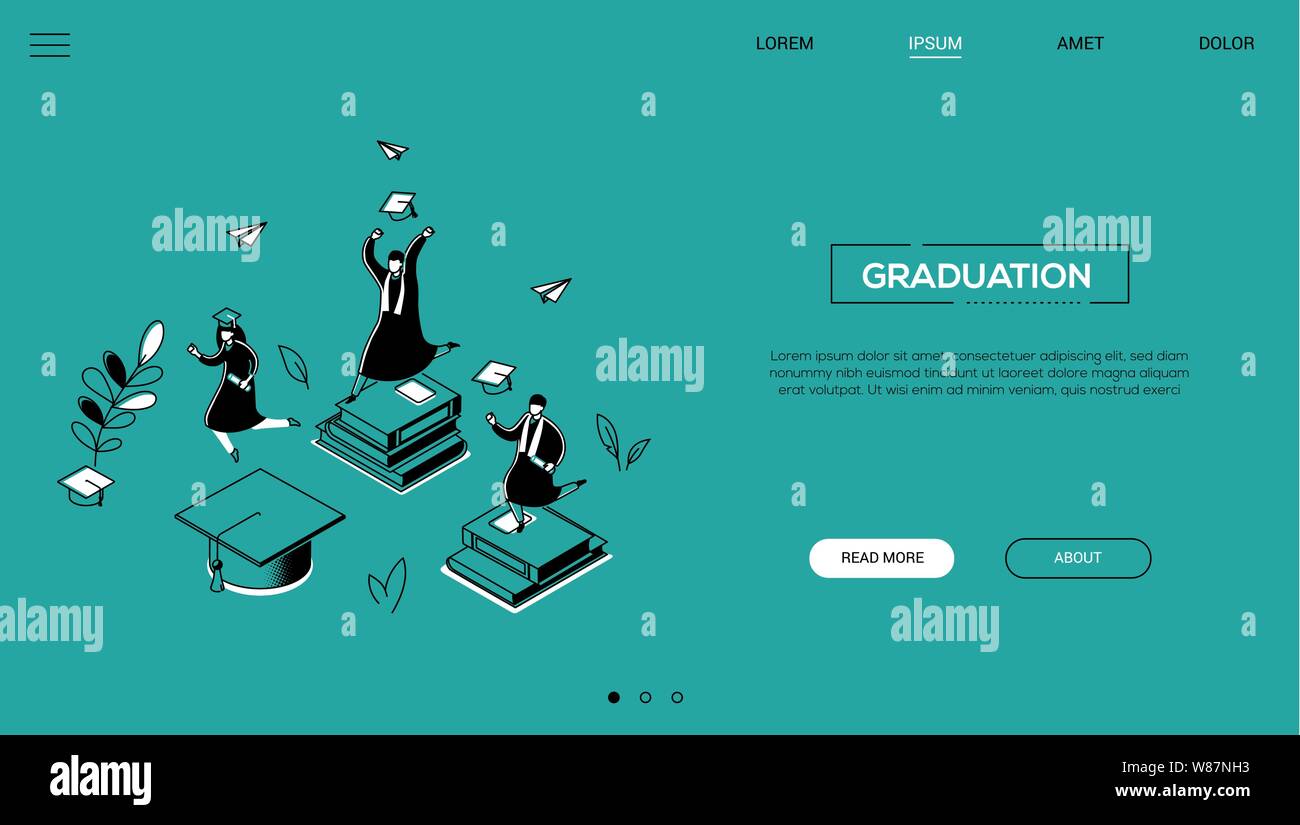 Graduation concept - line design style isometric web banner Stock Vector
