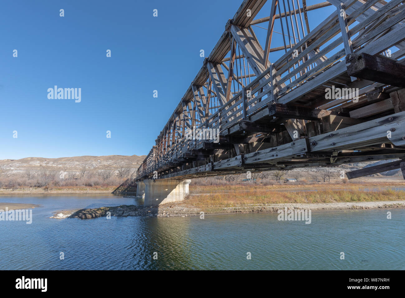 Abandoned Howe Truss Bridge over the Red Deer River at East Coulee
