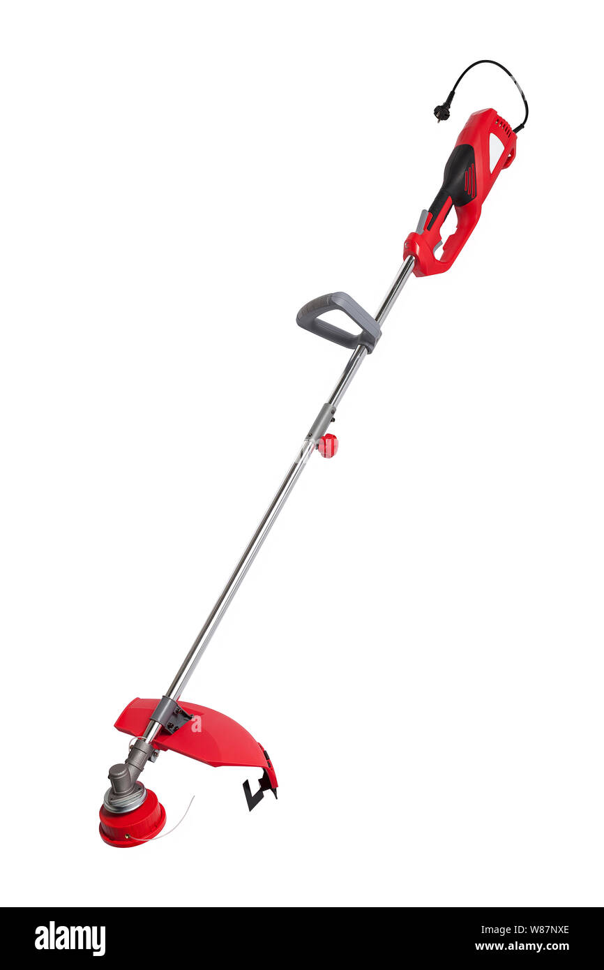 High power electric garden grass hand trimmer. Isolated on white with clipping path Stock Photo