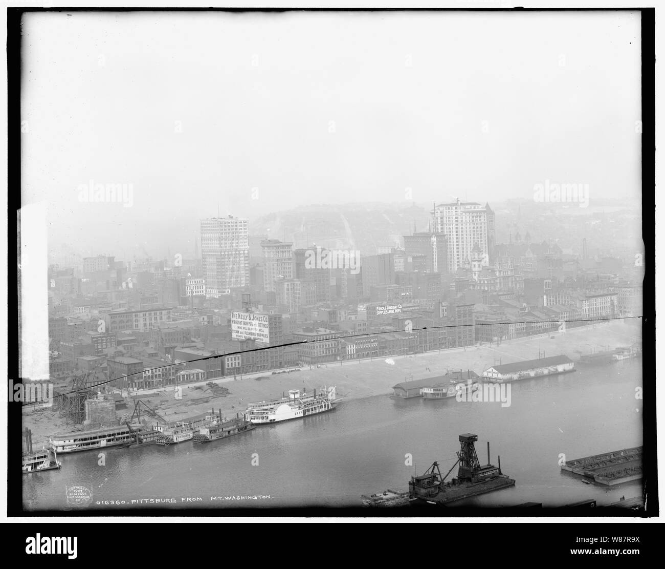 Pittsburgh from Mt. Washington  Date c1903 Notes  Tape on negative: Superseded by 073248. Detroit Publishing Co. no. 016360. Gift; State Historical Society of Colorado; 1949. Subjects  Piers & wharves Rivers United States--Pennsylvania--Pittsburgh United States--Pennsylvania--Monongahela River Pennsylvania--Pittsburgh Pennsylvania--Monongahela River Stock Photo