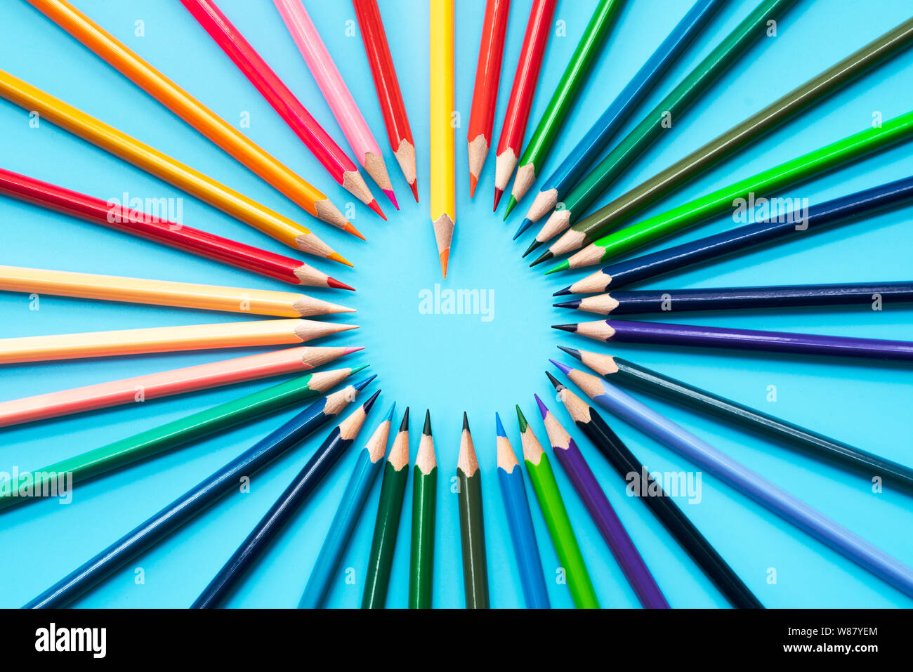 Leadership business concept. Orange color pencil lead other color Stock Photo